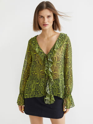 Блуза зеленая в принт | 6566418