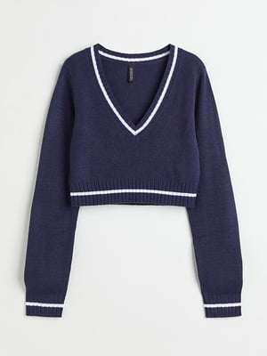 Пуловер синий укороченный | 6567456