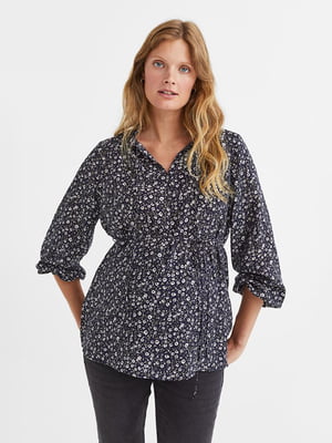 Блуза для вагітних темно-синя в квітковий принт | 6568029