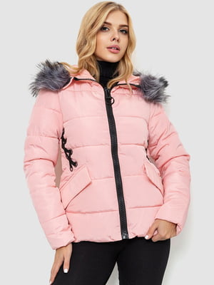 Розовая куртка с меховой отделкой на капюшоне | 6569049