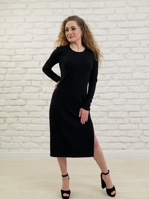 Базова чорна сукня в рубчик | 6568914