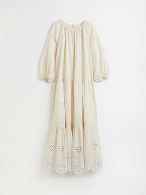 Сукня а-силуету молочного кольору з мереживом | 6569499