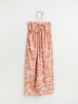 Сукня А-силуету коралового кольору в принт | 6569536