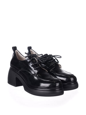 Туфлі чорні з натуральної лакової шкіри зі шнурівкою | 6570564