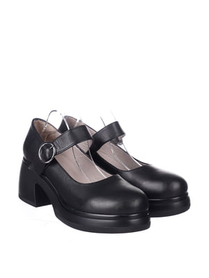 Туфли черные на каблуке из натуральной кожи с застежкой | 6570565