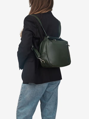 Шкіряна сумка-рюкзак темно-зеленого кольору | 6573716