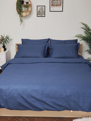 Комплект постільної білизни Satin Stripe «Delfi Blue» полуторний: підковдра: 143х210, наволочки: 2х50х70 см | 6571314