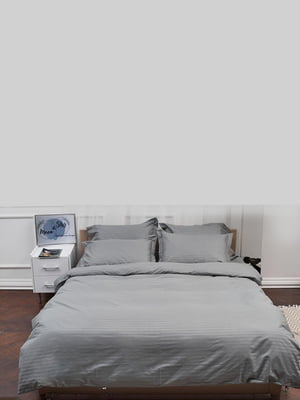 Комплект постельного белья Satin Stripe «Stripe Gray» King Size 220x240 см, наволочки: 2х70х70 см | 6572832