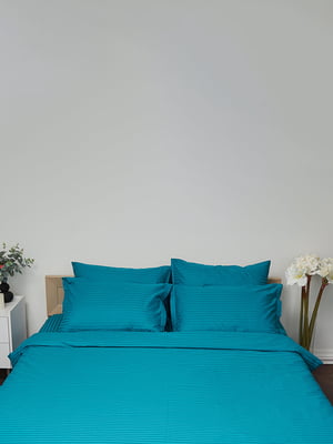 Комплект постільної білизни Satin Stripe "Turkish Blue" King Size 220x240 см, наволочки: 2х50х70 см | 6572891