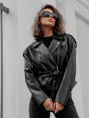 Куртка-косуха черного цвета с ремешком | 6576228