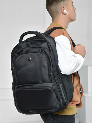 Однотонний рюкзак чорного кольору з USB зарядкою | 6576426