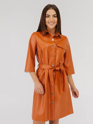 Сукня-сорочка гірчичного кольору з поясом | 6424939