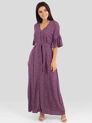 Платье А-силуэта фиолетовое с принтом с поясом | 6424954
