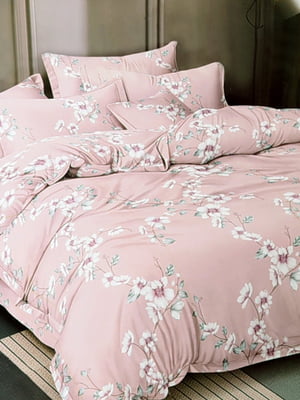 Комплект постельного белья пудрового цвета с цветочным принтом двуспальный | 6576490