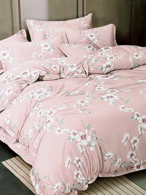 Комплект постельного белья пудрового цвета с цветочным принтом евро | 6576491
