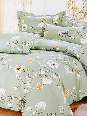 Комплект постельного белья мятного цвета с цветочным принтом полуторка | 6576492