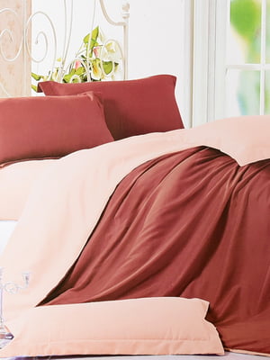 Комплект постельного белья бордовый с персиковым евро | 6576494