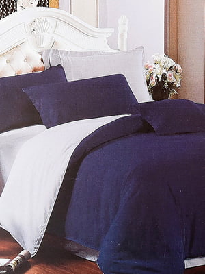 Комплект постельного белья синий с серым евро | 6576496