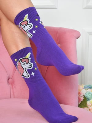 Носки высокие фиолетового цвета с рисунком | 6576568
