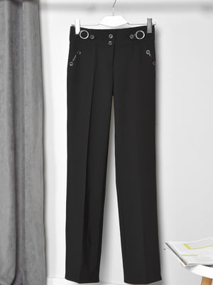 Чорні штани прямого крою з декоративними пряжами | 6577217