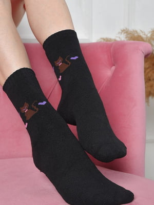 Шкарпетки махрові чорного кольору з малюнком | 6577588