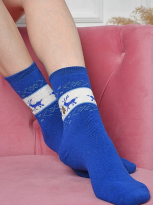 Шкарпетки махрові синього кольору з орнаментом | 6577601