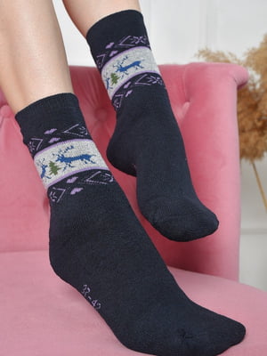 Шкарпетки махрові темно-сірого кольору з орнаментом | 6577603