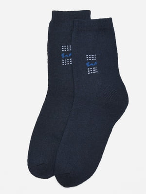 Шкарпетки махрові темно-синього кольору з малюнком | 6577607