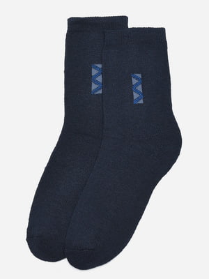 Шкарпетки махрові темно-синього кольору з малюнком | 6577615