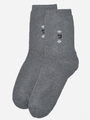 Носки махровые серого цвета с рисунком | 6577617