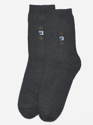 Шкарпетки махрові темно-сірого кольору з малюнком | 6577618