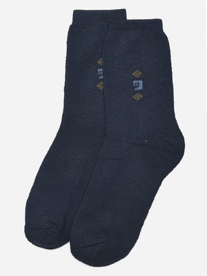 Носки махровые темно-синего цвета с рисунком | 6577619