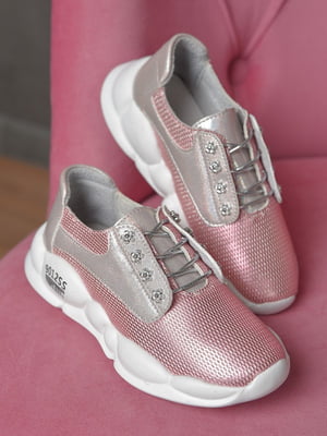 Кросівки рожево-сріблясті з декором | 6577849