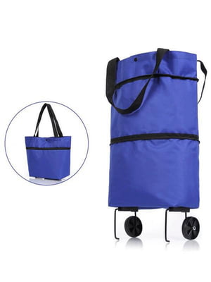 Складная хозяйственная сумка на колесах синего цвета | 6578319
