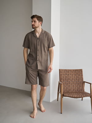 Пижама коричневая из органического льняного материала: рубашка и шорты | 6578601