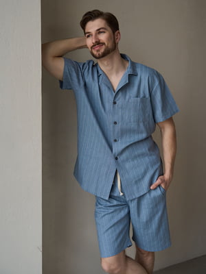 Пижама голубая из органического льняного материала: рубашка и шорты | 6578602