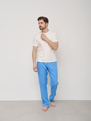 Льняные голубые брюки для дома | 6578604