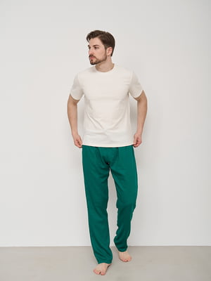 Льняні зелені штани для дому | 6578605