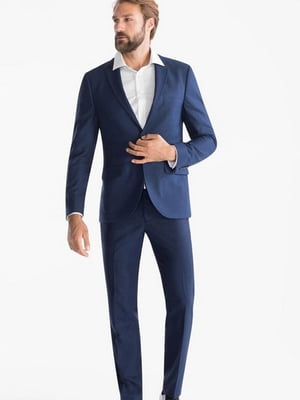 Класичні костюмні штани темно-синього кольору | 6578775