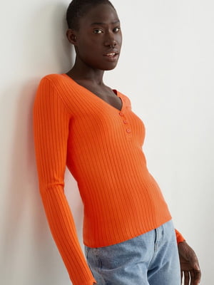 Пуловер в рубчик помаранчевого кольору | 6578789