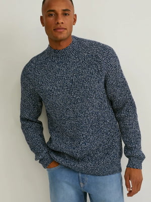 Теплый меланжевый свитер темно-синего цвета | 6578794