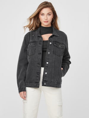 Модная джинсовая куртка в черном цвете | 6581552