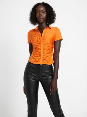 Блуза помаранчева з сорочковим коміром | 6581569
