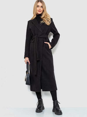 Класичне чорне пальто з поясом | 6581842