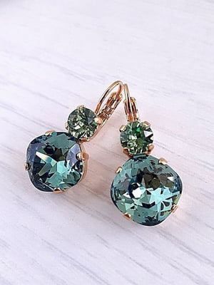 Позолочені сережки із зеленими та салатовими кристалами Сваровські | 6583060