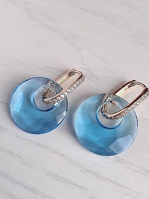 Позолочені сережки із прозорими блакитними кристалами Swarovski | 6583073