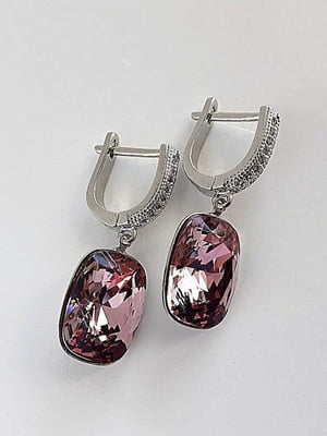 Родовані сережки з кристалами Сваровськи бордово-рожевого кольору | 6583085