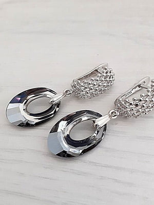 Родовані сережки з чорно-сріблястими кристалами Swarovski | 6583091