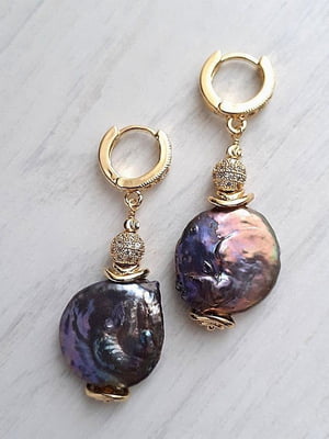 Сережки з натуральними перлами бароко фіолетового відтінку | 6583130