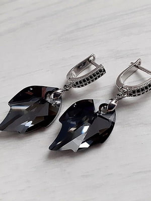 Сережки родовані із сріблясто-чорними кристалами Сваровські | 6583142
